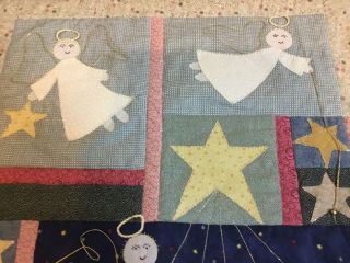 Country Christmas Quilt Wall Hanging,  Appliquéd Angels,  Stars,  Hand Made 3