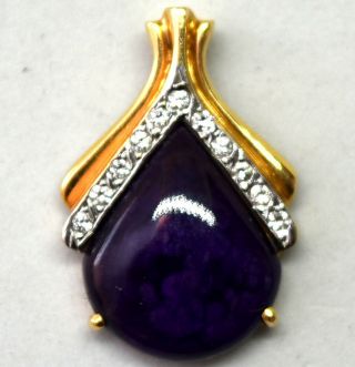 Vintage 14k Solid Yellow Gold Natural Sugilite And Diamond Pendant