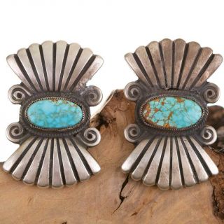 Navajo 8 Turquoise Earrings Sterling Silver Ingot Calvin Martinez Natural A,