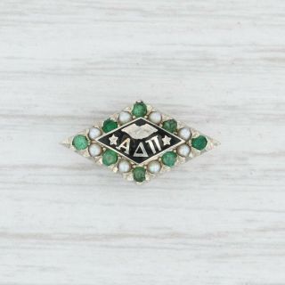 Alpha Delta Pi Badge - 10k Gold Pearls Emeralds Sorority Pin Greek Society