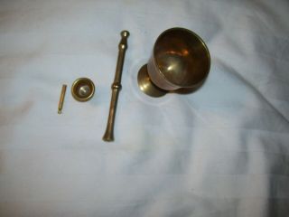 2 Antique Primitive Medicine Medical Brass Mortar S & Pestle,  S