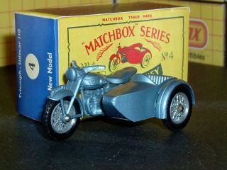 Matchbox Lesney Triumph Motorcycle & S/c 4 C1 16.  5x36 Bpt Sc1 V/nm & Crafted Box