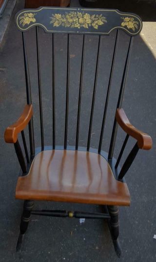 Vintage Solid Wood Construction Rocking Chair - Black Enameled Finish - Vgc