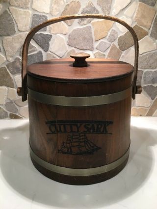 Vintage Cutty Sark Whiskey Wood Barrel Theme Ice Bucket Pail With Handle