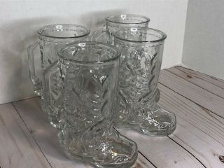 4 Cowboy Boot Mug Glass Libby Of Canada/mexico 6 1/2 " Tall Euc