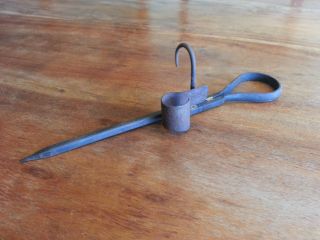Antique Wrought Iron Miners Candle Stick Holder Sticking Tommy or Tommy Stick 2