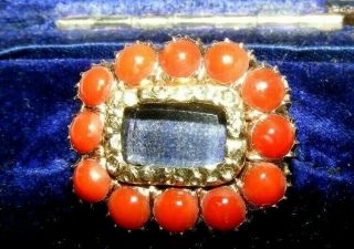 Antique Victorian 9k 9 Carat Rose Gold Coral Mourning / Sweetheart Brooch Pin