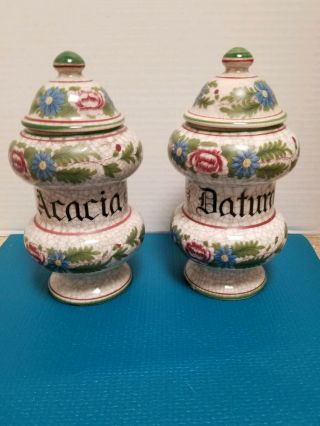 Vintage French Apothecary Jars Ceramic Pharmacy Antique Drugstore Two 9” Jars