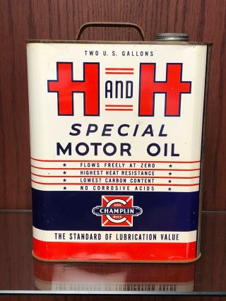 Rare.  Vintage.  H &H CHAMPLIN.  2 Gallon Oil Can 3