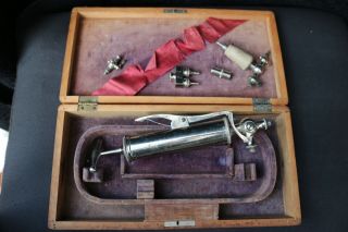 Awesome 19th Century Antique Transfusion Set In Wood Case