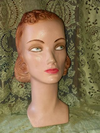 Vintage Lady Woman Mannequin Head Bust Hat Store Display
