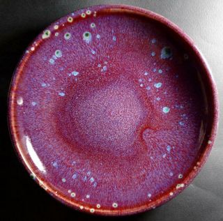 Vintage Harding Black Studio Pottery 8 3/4 " Deep Red/purple Blue Dots Bowl