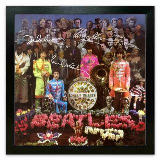 Beatles Rare Fantasy Framed Signed Sgt.  Pepper Artwork Cover Lp Vinyl Album