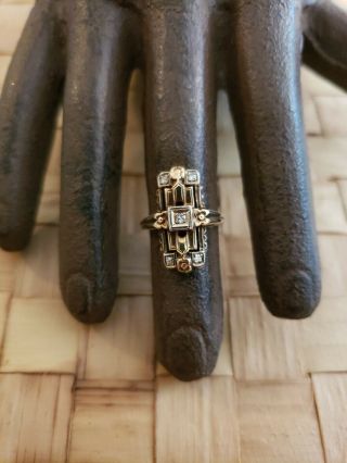 Antique 14k Gold Natural Diamonds Art Deco Ring Size 3 Artist Signed 14k Rose