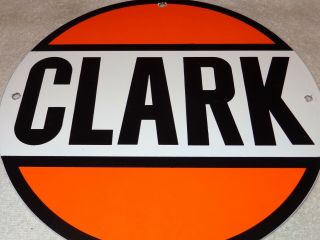 Vintage " Clark Station " 11 3/4 " Porcelain Metal Gasoline & Oil Sign Pump Plate