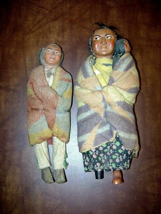 2 Vintage Skookum Bully Good Native American Indian Blanket Doll W Baby Need Tlc