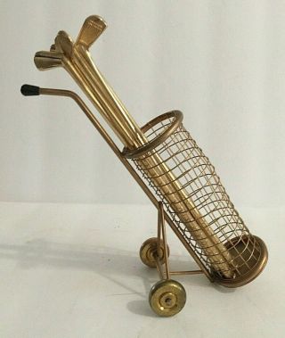 Vintage Metal Golf Cart And 6 Golf Clubs Swizzle Sticks Set