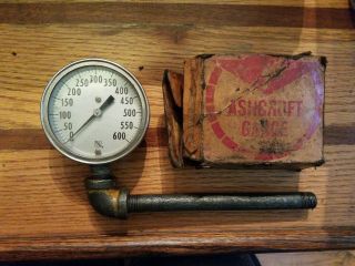 Vintage Ashcroft Pressure Gauge W/ Orig Box Steampunk Art Double Screw Fittings