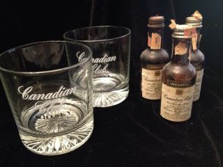 Vintage Canadian Club Whiskey Glasses Starburst Bottom Large,  1975 Mini Bottles