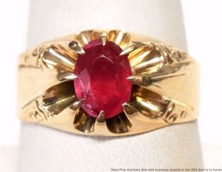 Victorian 1.  25ct Natural Ruby Rose Gold Mens Ring Antique Solitaire Sz10
