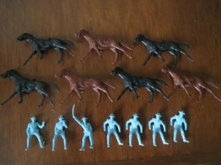 Marx Vintage Giant Fort Apache Long Coat Cavalry Color Matched Set Of 7 &horses