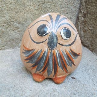 Vintage Owl Mexican Pottery Folk Art Hand Painted Tonala Mexico Ceramic Owl