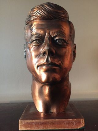 Vintage Jfk John F Kennedy Copper Brass President Head Bust Sculpture Statue 10”