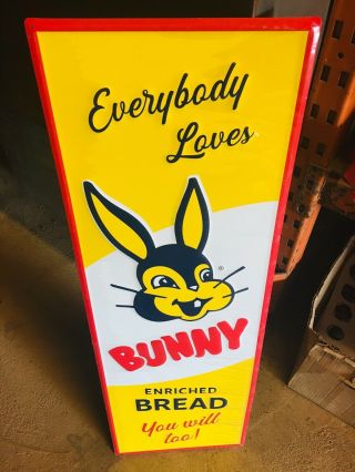 “everybody Loves Bunny Enriched Bread” Vintage Tin Metal Sign,  42” X 14” Kitchen