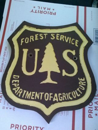 Large Vtg Wood U S Forest Service Dept Of Agriculture Shield Sign 12 " X13 "