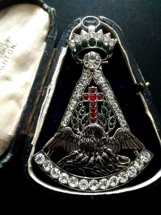 Masonic Large Vintage Colourful Rose Croix Collar Jewel 40 Grams 10 Cm X 6.  5 Cm