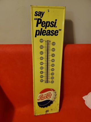 Vintage Say Pepsi Please Metal Cola Thermometer Bottle Cap