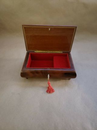 Vintage Italy Inlaid Wood Footed Music Jewelry Box w/Key 3