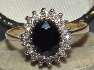 Solid 9ct Gold Natural 1¼ Carat Natural Sapphire & 18 Diamond Ring