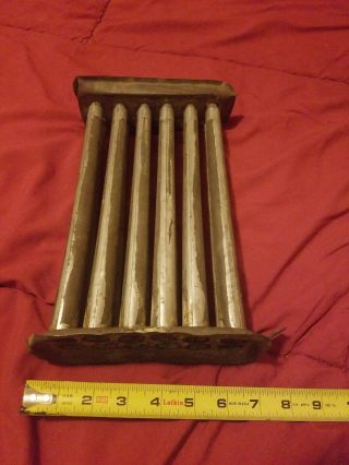 Early Antique Primitive 12 Tube Tin Candle Mold W/ Handle Poured Wax & Wicks