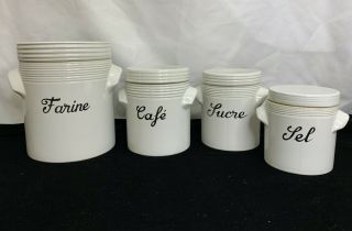 Vintage French Porcelain White Canister Set French Country Rustic Farine Sucre