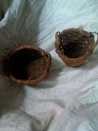 Antique Oak Splint Miniature Gathering Baskets - Aafa Diminutive - Handmade Woven