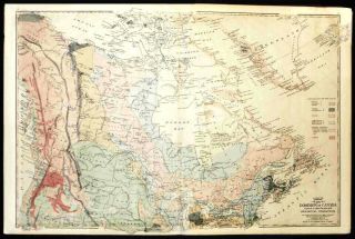 Antique Geological Map Of The Dominion Of Canada - 1876,  Beautifully Handcolored