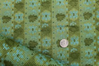2 Yds Vtg 1960s Mcm Upholstery Fabric Blue & Green Retro Groovy
