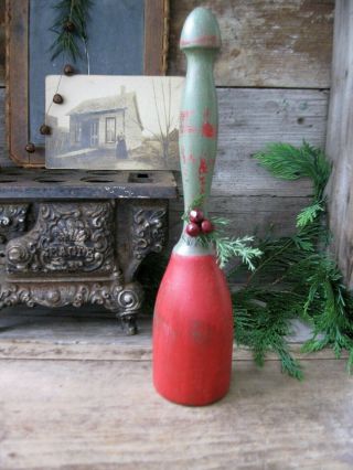 Antique Wood Masher Red And Green Milk Paint Primitive Christmas