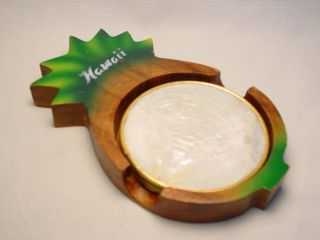 Vtg Hawaii Souvenir Coaster Set Wooden Pineapple Old Wood Fruit Seashell Cork