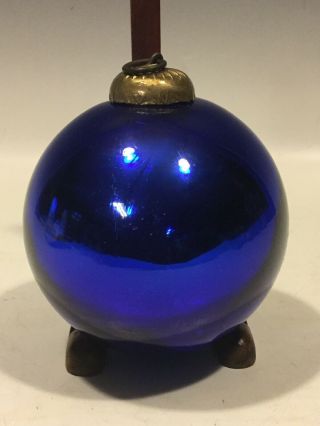 Vintage German Christmas Ornament Blue Kugel Ball 4”diameter Mercury Glass
