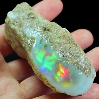 482ct Natural Ethiopian Crystal Black Opal Play Of Color Rough Specimen Ysjg950