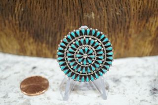Vtg Zuni Petit Needle Point Turquoise Sterling Silver Pendant Brooch 1 1/4 " (n1