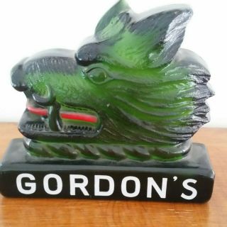Vintage Gordon ' s Gin green glass boar head figure pub bar advertising 2