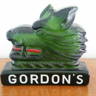 Vintage Gordon ' s Gin green glass boar head figure pub bar advertising 3