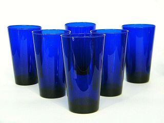 6 ViNTAGE LiBBEY FLARE COBALT BLUE 16 Oz WATER BEER COCKTAiL GLASSES TUMBLERS 3