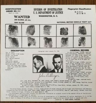 Orginal John Dillinger Wanted Poster