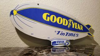 Vintage Goodyear Porcelain Gas Aviation Tires Service Double Sided Blimp Sign