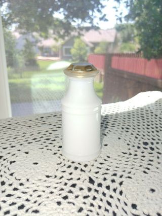 Antique 1930s White Milk Glass Pharmacy Apothecary Bottle Jar With Gold Lid