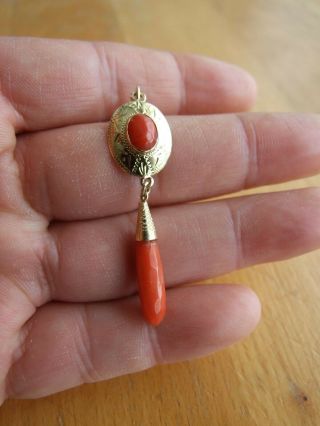 Antique Victorian Natural Red Coral 18k Gold Pendant